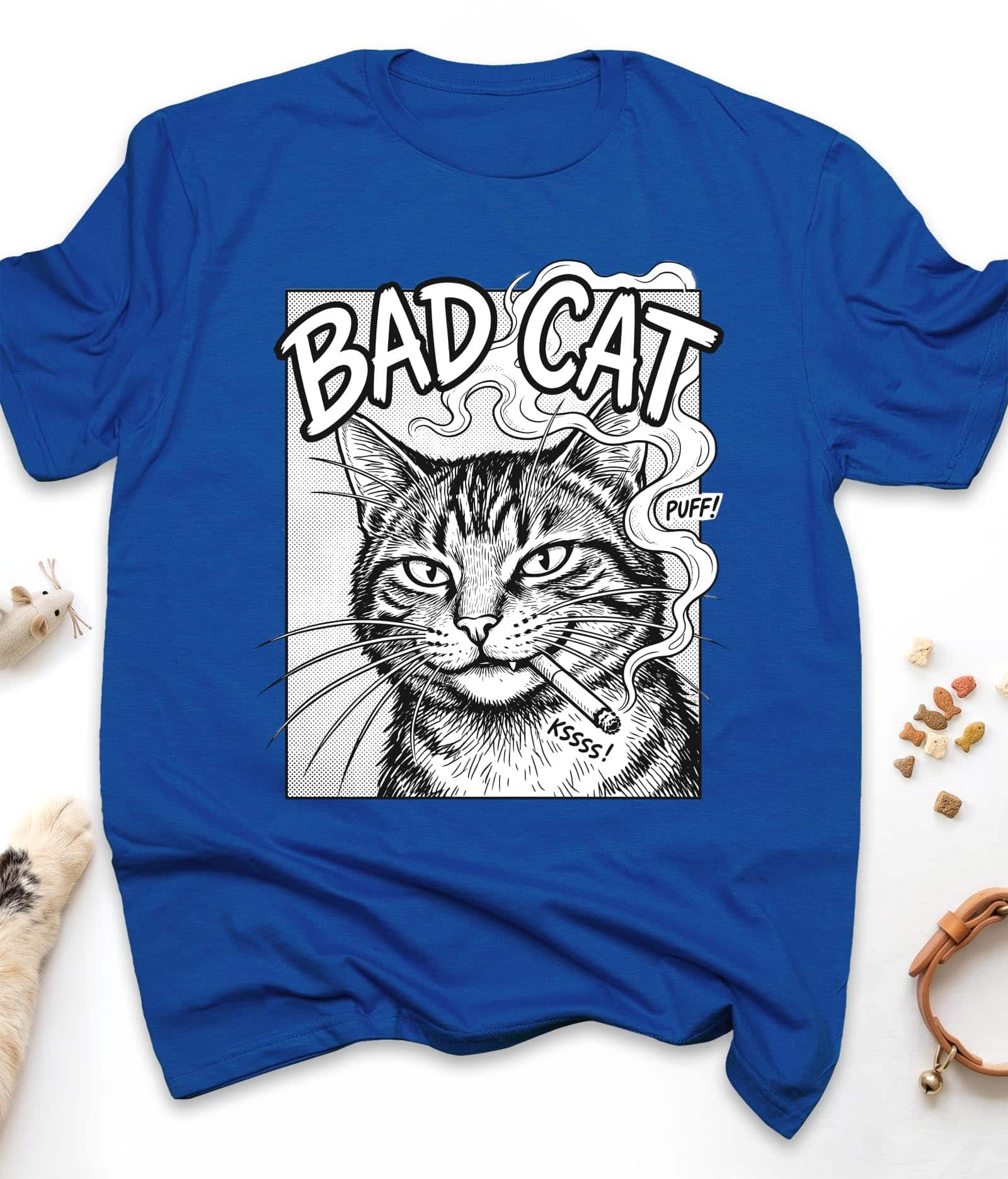 Royal funny cat t-shirt with "Bad Cat" design, front view
