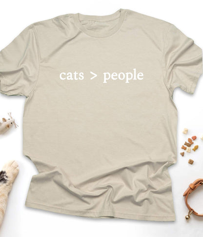 Sand funny cat t-shirt with "Cats Are Better Than People" design, front view