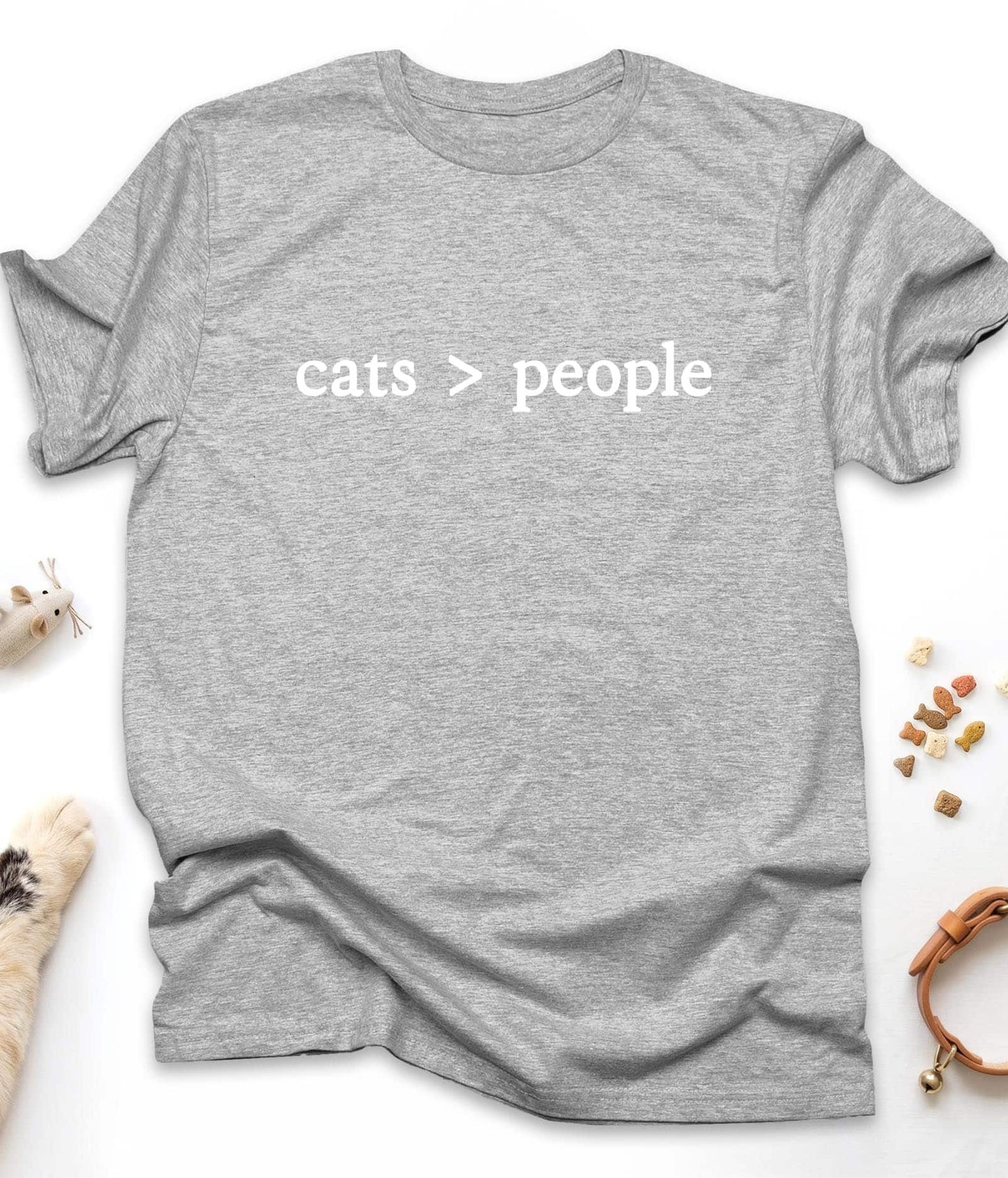 Sport Grey funny cat t-shirt with "Cats Are Better Than People" design, front view