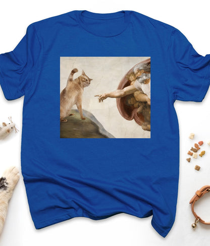 Royal funny cat t-shirt with "Divine Paw of Creation" design, front view