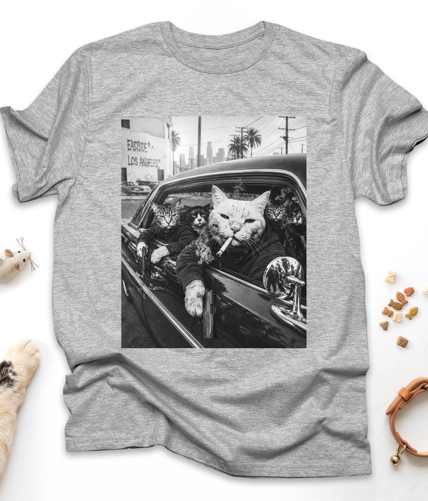 Sport Grey funny cat t-shirt with "Gangster Cats" design, front view