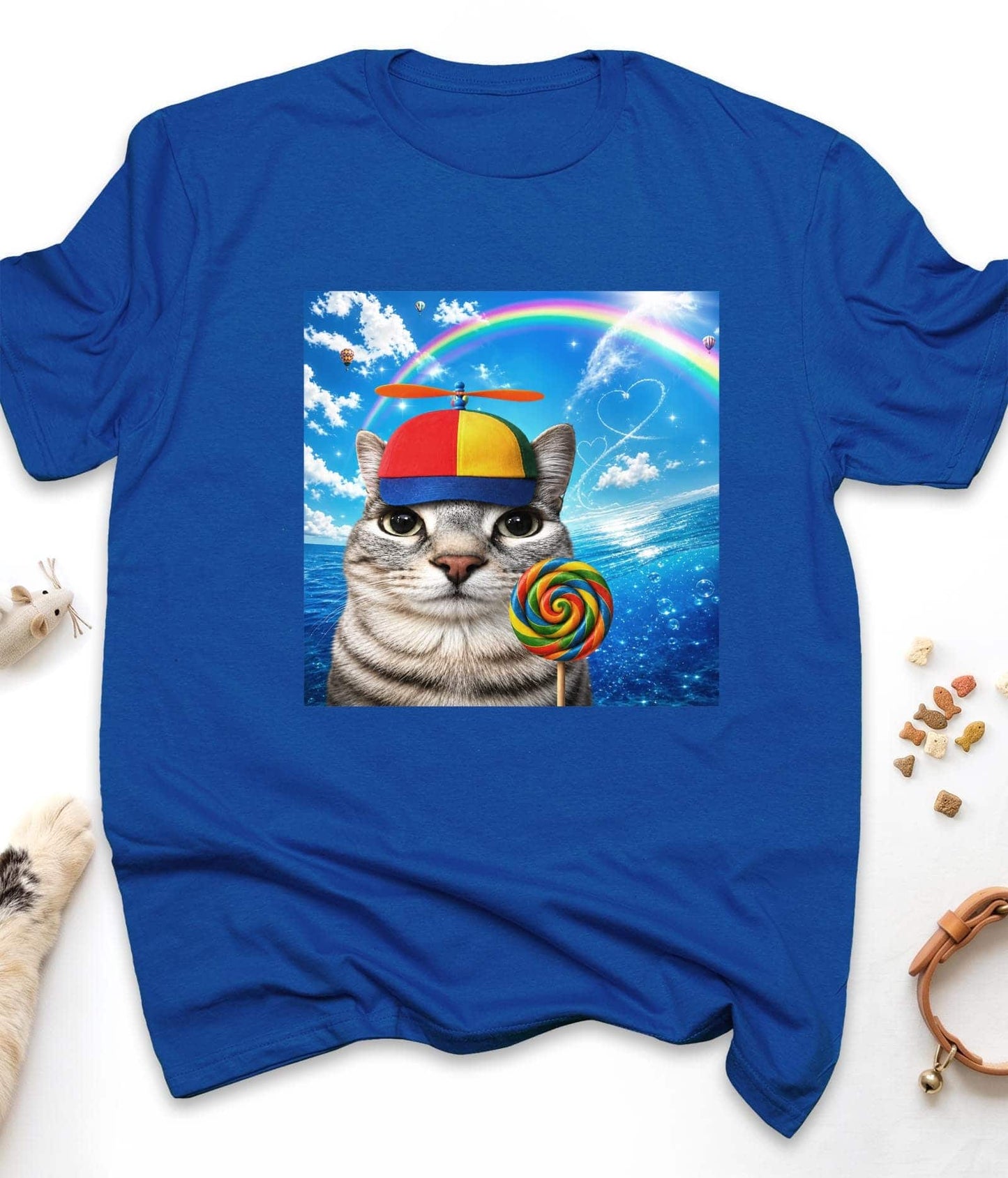 Royal funny cat t-shirt with "Happy Cat Dreamcore Meme" design, front view