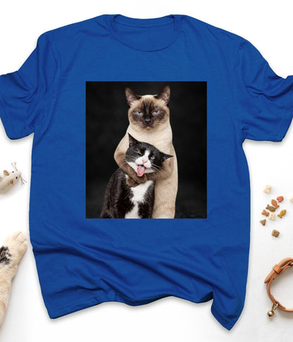 Royal funny cat t-shirt with "Hugging Cats" design, front view