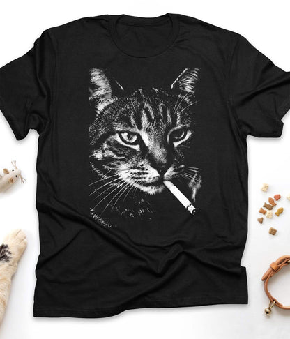 Rebel Tabby Funny Cat T-Shirt in Black