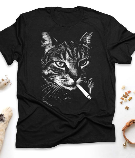 Rebel Tabby Funny Cat T-Shirt in Black