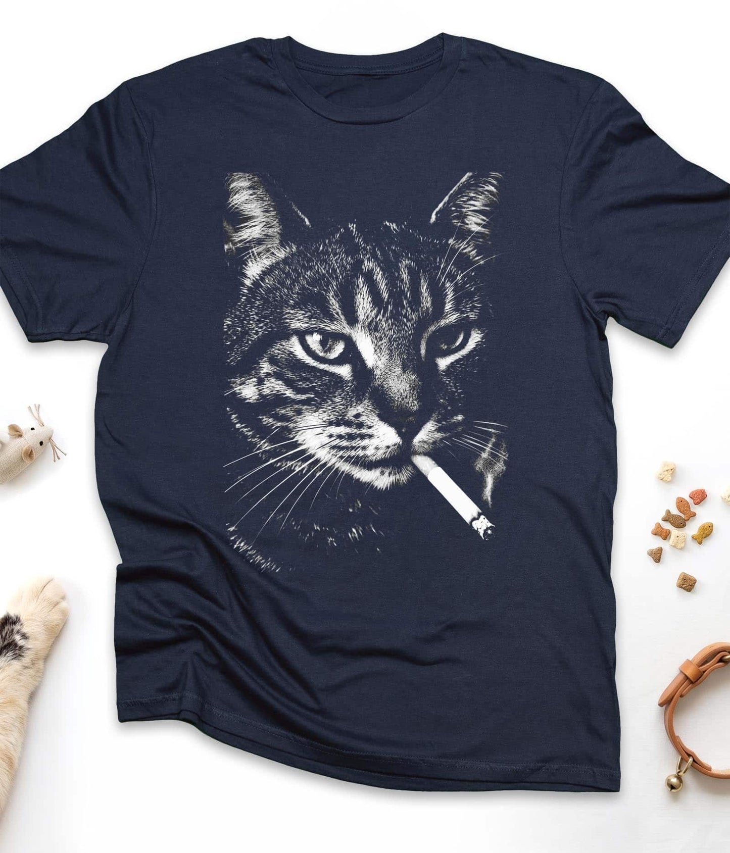 Rebel Tabby Funny Cat T-Shirt in Navy