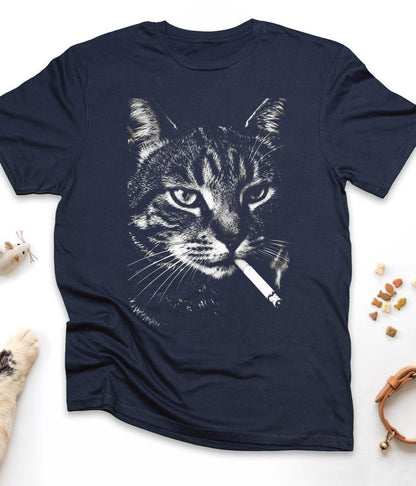 Rebel Tabby Funny Cat T-Shirt in Navy