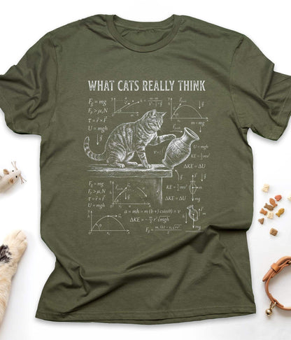 What Cats Really Think - Physics Funny Cat T-Shirt in Military Green